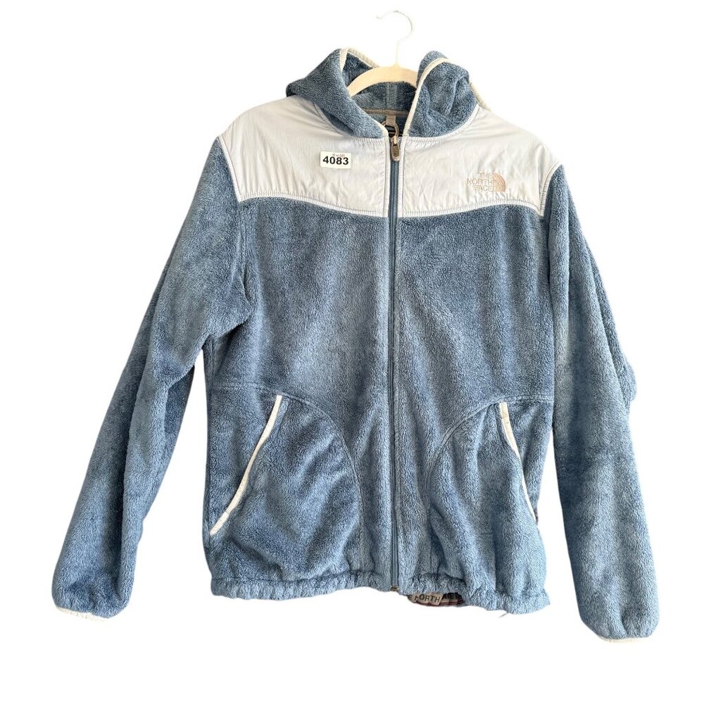 The North Face Women's Light Blue and White Fleece Zip Hoodie